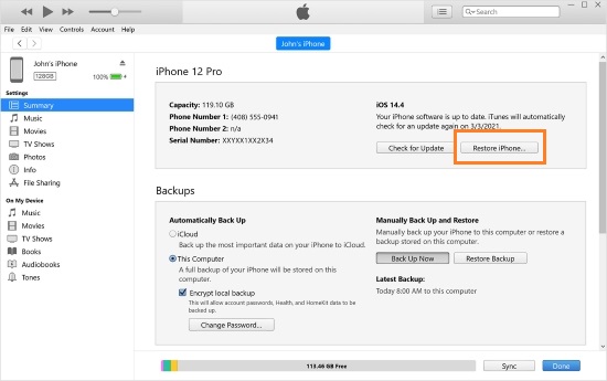透過 itunes 恢復 iphone