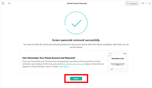 在 anyunlock 上完成 iOS 螢幕解鎖
