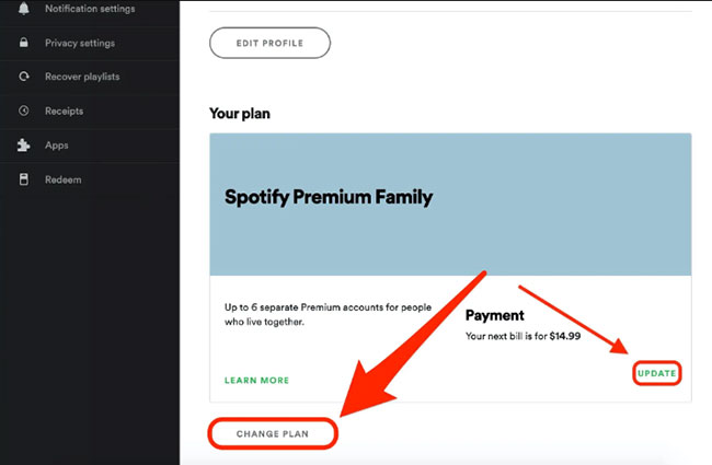 更新 spotify 付款詳情